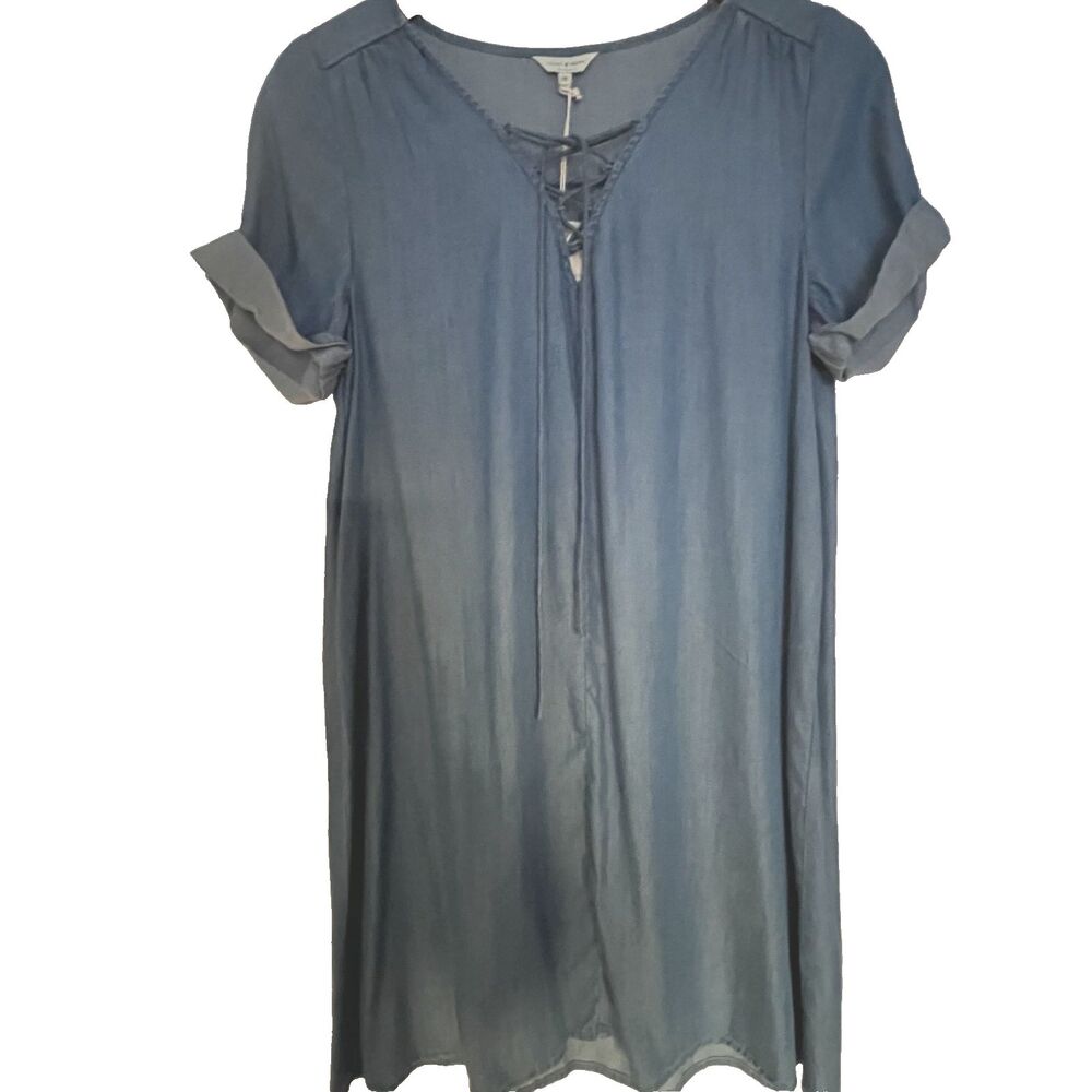 Lucky Brand Dress Womens M Blue Chambray Lace Up A-line Hipster Boho Chic NWT